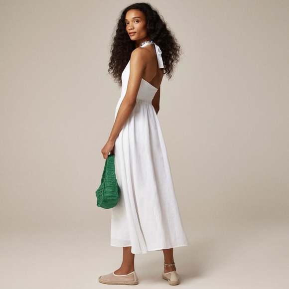 NWT!! J. CREW Halter Mixy Dress Linen Solid White Midi Pockets Preppy Small - Picture 8 of 16